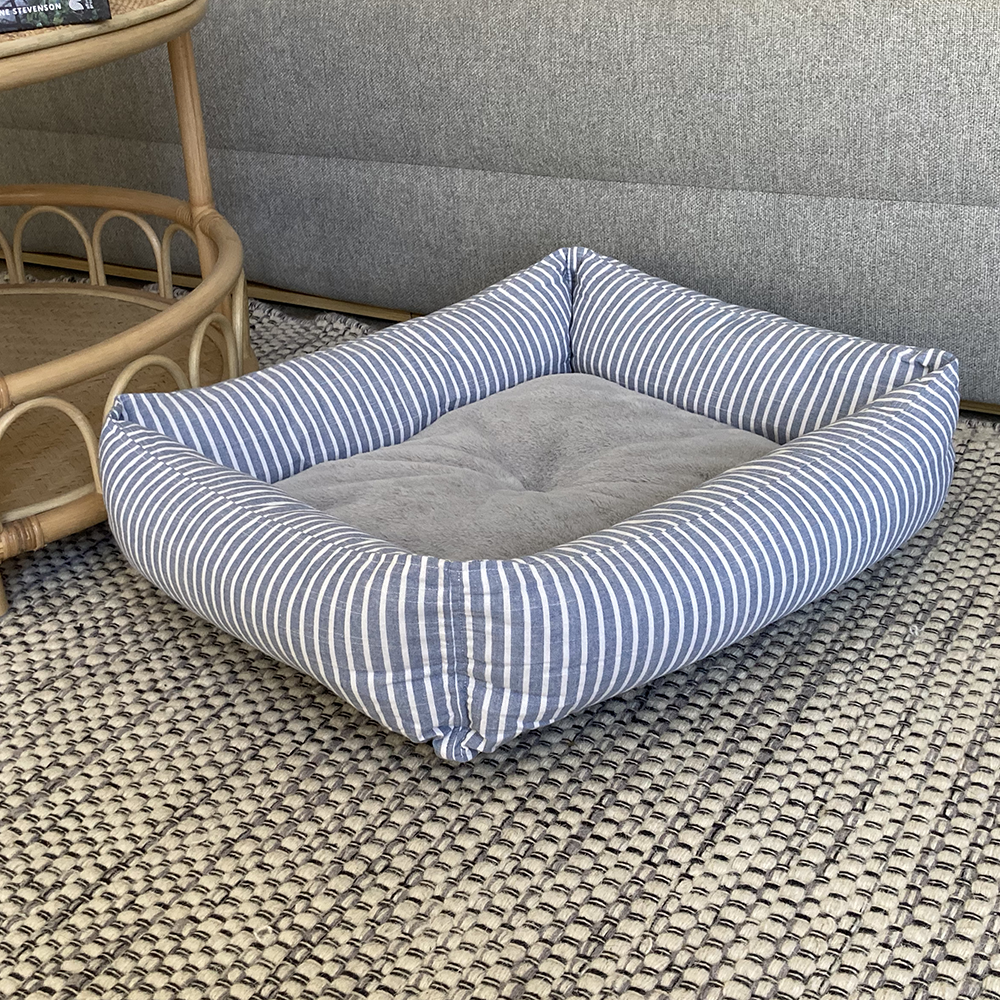 SAMPLE SALE: Hamptons Stripe Denim Blue Small Bolster Bed